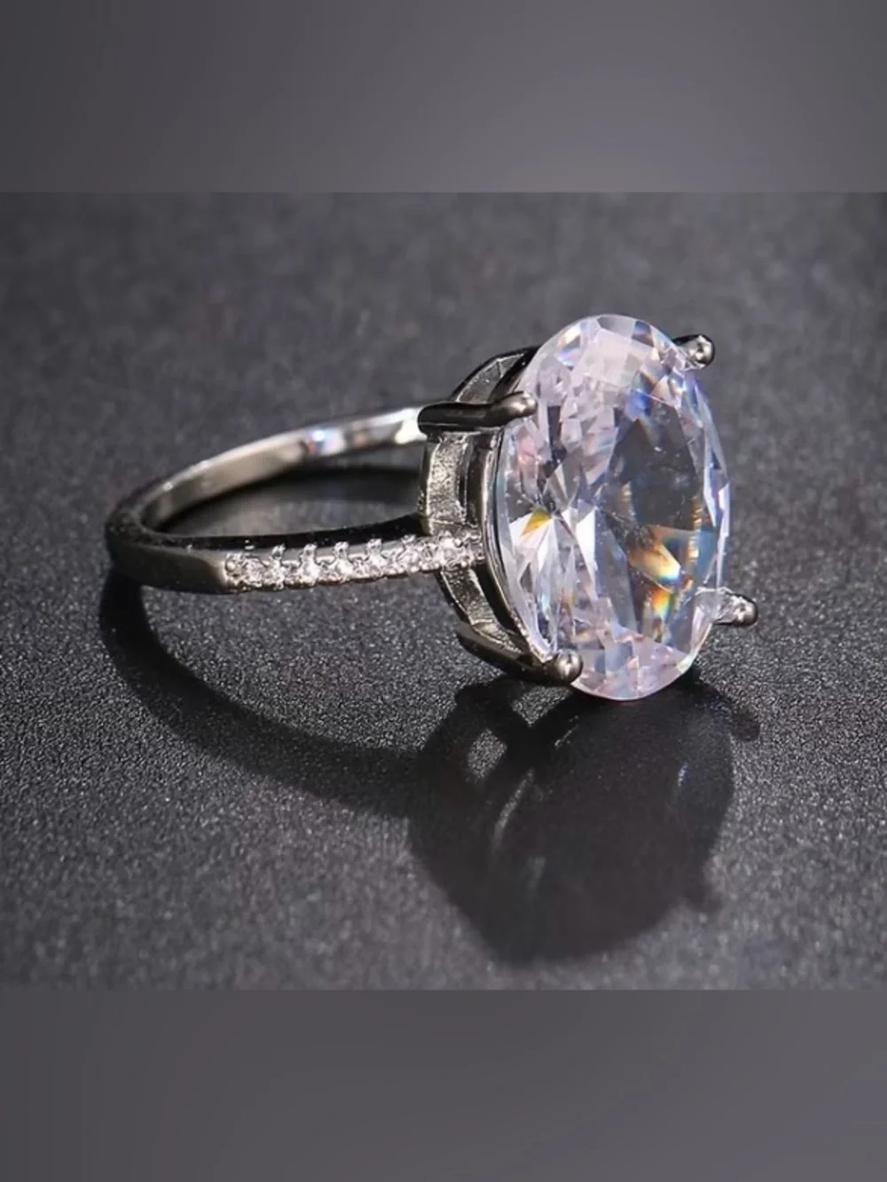 Classic Oval White Crystal Solitaire Ring - Women's Jewelry